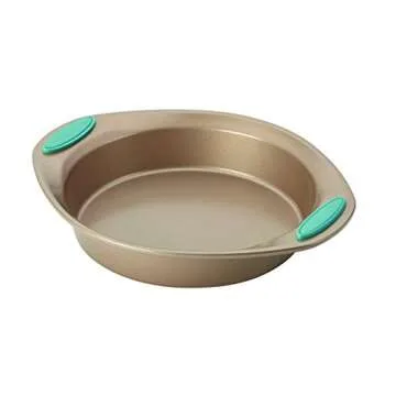 Rachael Ray Cucina Bakeware Set Includes Nonstick Cake Cookie Baking Sheet and Muffin Cupcake Pan, 4 Piece, Latte Brown with Agave Blue Grips