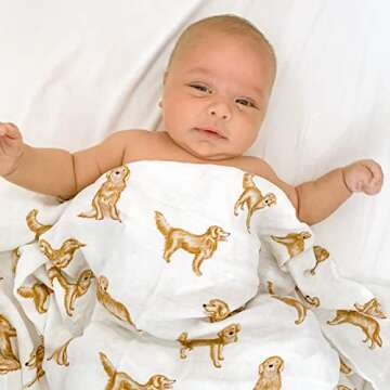 LifeTree Baby Swaddle Blankets Dog, 70% Viscose from Bamboo and 30% Cotton Muslin Swaddle Blankets B...