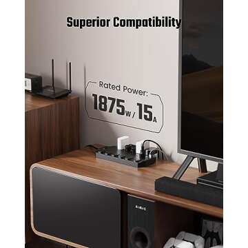 Surge Protector Power Strip, SUPERDANNY 18 AC Outlets with 4 USB Ports, 1875W/15A, 2100J, 6.5FT Flat Plug Heavy Duty Extension Cord with Wall Mount Holes for Home, Office, Gaming Room,Dorm, Black