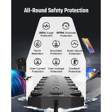 Surge Protector Power Strip, SUPERDANNY 18 AC Outlets with 4 USB Ports, 1875W/15A, 2100J, 6.5FT Flat Plug Heavy Duty Extension Cord with Wall Mount Holes for Home, Office, Gaming Room,Dorm, Black