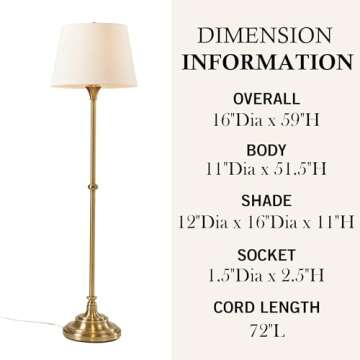 Hampton Hill Classic Floor Lamp for Bedroom, Traditional Standing Lamp for Living Room, Off-White Em...
