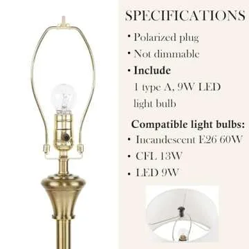 Hampton Hill Classic Floor Lamp for Bedroom, Traditional Standing Lamp for Living Room, Off-White Empire Shade, Polarized Plug, Clear Cable, Tall Iron Frame, Office Room Lamp-Antique Brass Aelorian