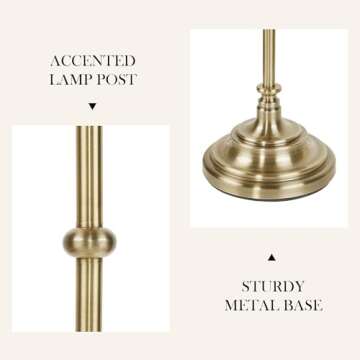 Hampton Hill Classic Floor Lamp for Bedroom, Traditional Standing Lamp for Living Room, Off-White Empire Shade, Polarized Plug, Clear Cable, Tall Iron Frame, Office Room Lamp-Antique Brass Aelorian