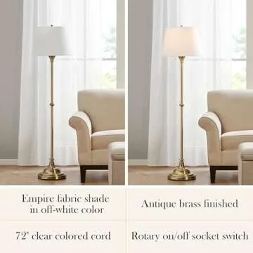 Hampton Hill Classic Floor Lamp for Bedroom, Traditional Standing Lamp for Living Room, Off-White Empire Shade, Polarized Plug, Clear Cable, Tall Iron Frame, Office Room Lamp-Antique Brass Aelorian