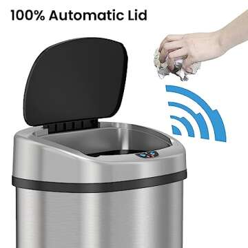 SensorCan 13 Gallon Trash Can Kitchen Garbage Can with AC Adapter and Odor Filter, Stainless Steel H...