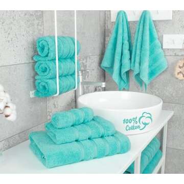 American Soft Linen Luxury 6 Piece Towel Set - 100% Cotton Turkish Towels in Turquoise Blue