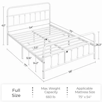 Vintage Style Yaheetech Metal Platform Bed Frame