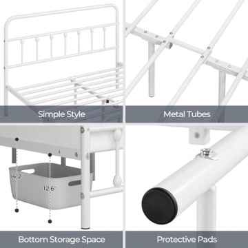 Vintage Style Yaheetech Metal Platform Bed Frame