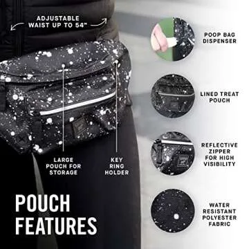 Canada Pooch Everything Dog Walking Fanny Pack - Dog Fanny Pack with Dog Poop Bag Dispenser & Dog Treat Pouch, Great as Dog Training Fanny Pack, Adjustable up to 54” - Splatter