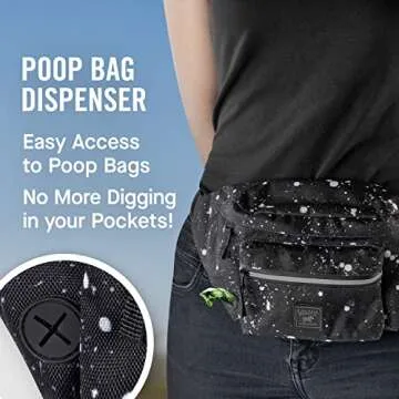 Canada Pooch Everything Dog Walking Fanny Pack - Dog Fanny Pack with Dog Poop Bag Dispenser & Dog Treat Pouch, Great as Dog Training Fanny Pack, Adjustable up to 54” - Splatter