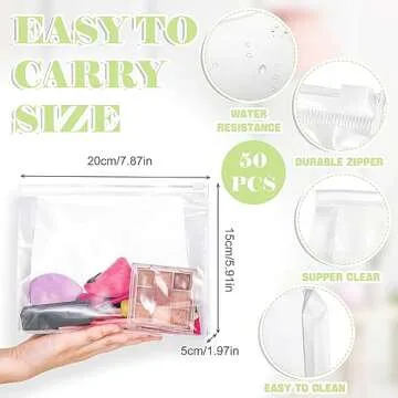 Xuniea 50 Mini Clear Makeup Bags for Easy Organization