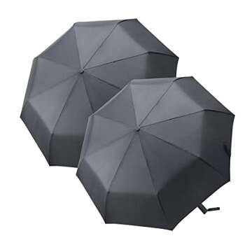 PFFY 2 Packs Travel Umbrella Windproof Auto Open & Close 8 RIBS Collapsible Folding Small Compact Ba...