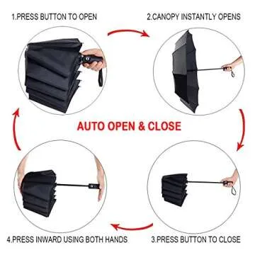 PFFY 2 Packs Travel Umbrella Windproof Auto Open & Close 8 RIBS Collapsible Folding Small Compact Backpack Car travel Essentials Purse Umbrellas for Rain Black