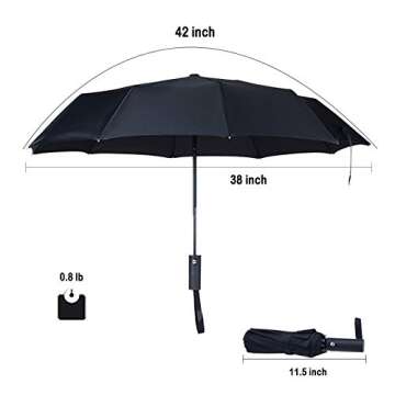 PFFY 2 Packs Travel Umbrella Windproof Auto Open & Close 8 RIBS Collapsible Folding Small Compact Backpack Car travel Essentials Purse Umbrellas for Rain Black