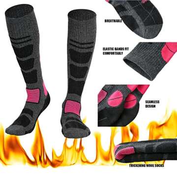 Ski Socks Merino Wool 2 Pairs,Thermal High Keen Winter Sock for Men Women Skiing,Snowboarding,Huntin...