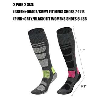 Ski Socks Merino Wool 2 Pairs,Thermal High Keen Winter Sock for Men Women Skiing,Snowboarding,Hunting,Hiking