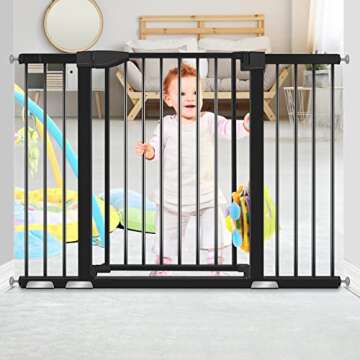 Baby Gates for Doorways, RONBEI 29.93"-51.5" Walk Through Baby Gate Extra Wide Baby Gates for Stairs, Pet Dog Gates Auto Close Safety Child Doorway Gates for Kids or Pets