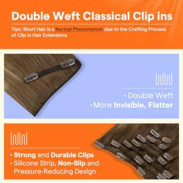 Full Shine Ombre Clip in Hair Extensions Brown Balayage Human Hair Medium Brown Balayage Honey Blond...