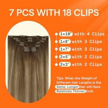 Full Shine Ombre Clip in Hair Extensions Brown Balayage Human Hair Medium Brown Balayage Honey Blonde Real Hair Clip in Extensions Real Hair Extensions for Women 7 Pcs 20 Inch