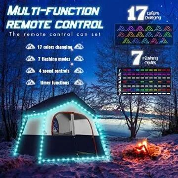 Camping Tent String Lights (40FT), 17 Colors 7 Flashing Modes LED Rope Lights Battery Operated with Remote Control, Waterproof Camping Tent Light Outdoor for Night Camping, RV (Tent Not Include)