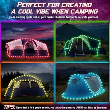 Camping Tent String Lights (40FT), 17 Colors 7 Flashing Modes LED Rope Lights Battery Operated with Remote Control, Waterproof Camping Tent Light Outdoor for Night Camping, RV (Tent Not Include)