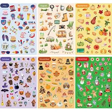12 Sheets Holiday Seasonal Stickers Daily Planners Monthly Celebrations Planner Stickers for Calendar Decorating Planning Christmas Happy New Year