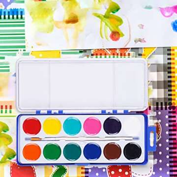 Keebor 12 Colors Watercolor Paint Set for Kids, 24 Pack Washable Water Colors for Party Favors, Gifts, Classroom Supplies (Wood Brushes Included)
