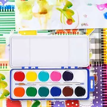Keebor 12 Colors Watercolor Paint Set for Kids, 24 Pack Washable Water Colors for Party Favors, Gifts, Classroom Supplies (Wood Brushes Included)