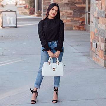 Dasein Women Satchel Handbags Top Handle Purse Medium Tote Bag Vegan Leather Shoulder Bag White