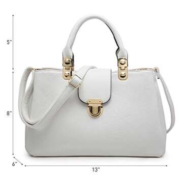 Dasein Women Satchel Handbags Top Handle Purse Medium Tote Bag Vegan Leather Shoulder Bag White