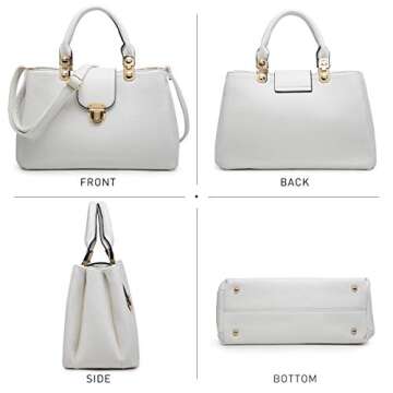 Dasein Women Satchel Handbags Top Handle Purse Medium Tote Bag Vegan Leather Shoulder Bag White