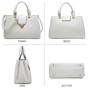 Dasein Women Satchel Handbags Top Handle Purse Medium Tote Bag Vegan Leather Shoulder Bag White