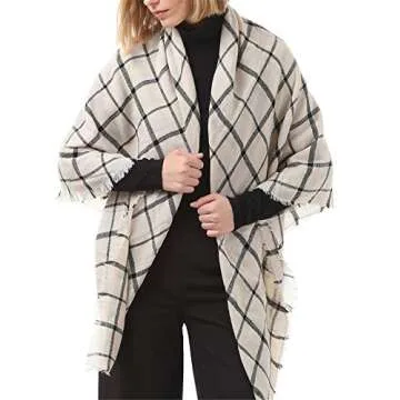 Women's Classic Beige Plaid Scarf for Fall Winter