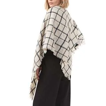 Women's Classic Beige Plaid Scarf for Fall Winter