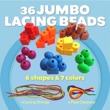 Skoolzy Rainbow Stringing Beads - 46 Pcs for Toddlers