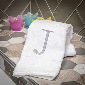 Decorvo Monogrammed Hand Towels for Bathroom - Luxury Hotel Quality Personalized Initial Decorative Embroidered Bath Towel for Powder Room, Spa - GOTS Organic Certified - Set of 2 Letter J