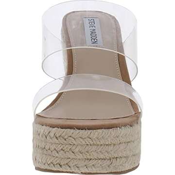 Steve Madden Sunrise Wedge Sandals for Women - Jute Wrapped Wedge Heel, Padded Footbed, and Open-Toe Clear 8.5 M