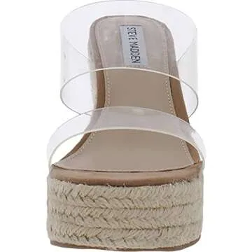 Steve Madden Sunrise Wedge Sandals for Women - Jute Wrapped Wedge Heel, Padded Footbed, and Open-Toe Clear 8.5 M