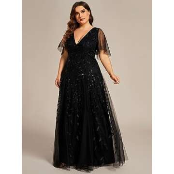 Ever-Pretty Plus Size V-Neck Sequin Embroidery Dress