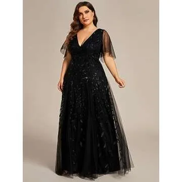 Ever-Pretty Plus Size V-Neck Sequin Embroidery Dress