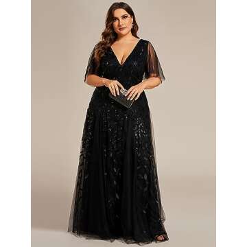 Ever-Pretty Plus Size V-Neck Sequin Embroidery Dress