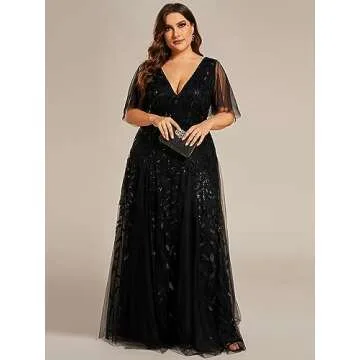 Ever-Pretty Plus Size V-Neck Sequin Embroidery Dress