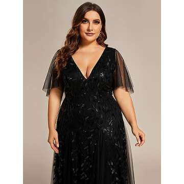Ever-Pretty Plus Size V-Neck Sequin Embroidery Dress