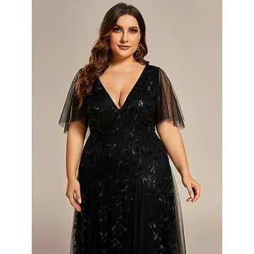 Ever-Pretty Plus Size V-Neck Sequin Embroidery Dress