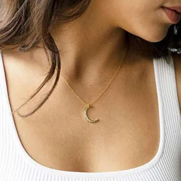 Artmiss Diamond Moon Pendant Necklace Dainty Gold Cerescent Moon Necklace Engraved Initial Moon Charm Necklace for Women Love You to The Moon