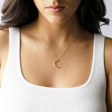 Artmiss Diamond Moon Pendant Necklace Dainty Gold Cerescent Moon Necklace Engraved Initial Moon Charm Necklace for Women Love You to The Moon