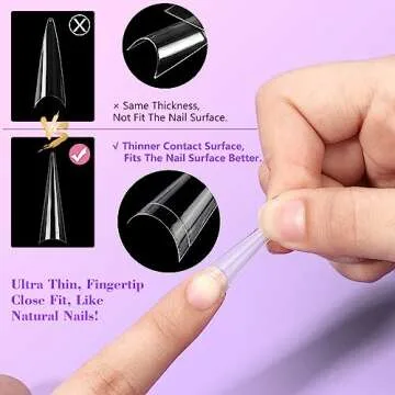 Clear Stiletto Nail Tips for Acrylic Nails, XXL Long Half Cover Stiletto False Nail Tips, Coffin Sha...