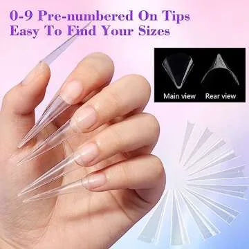 Clear Stiletto Nail Tips for Acrylic Nails, XXL Long Half Cover Stiletto False Nail Tips, Coffin Sharp Shape Acrylic Nail Tips Artificial Nails for Nail Extension DIY Nail Art Salon 500Pcs 10 Size Box