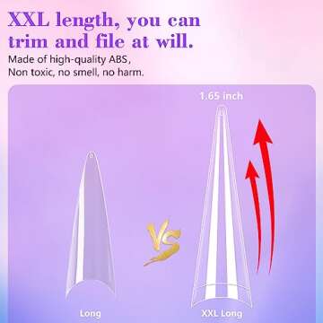 Clear Stiletto Nail Tips for Acrylic Nails, XXL Long Half Cover Stiletto False Nail Tips, Coffin Sharp Shape Acrylic Nail Tips Artificial Nails for Nail Extension DIY Nail Art Salon 500Pcs 10 Size Box