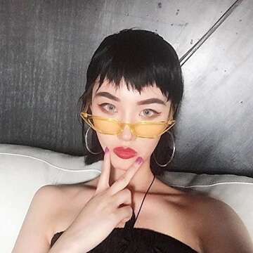 W&Y YING Retro Small Frame Skinny Thin Cat Eye Vintage Sunglasses for Women Colorful Mini Narrow Square Cateye Sunglasses (yellow)
